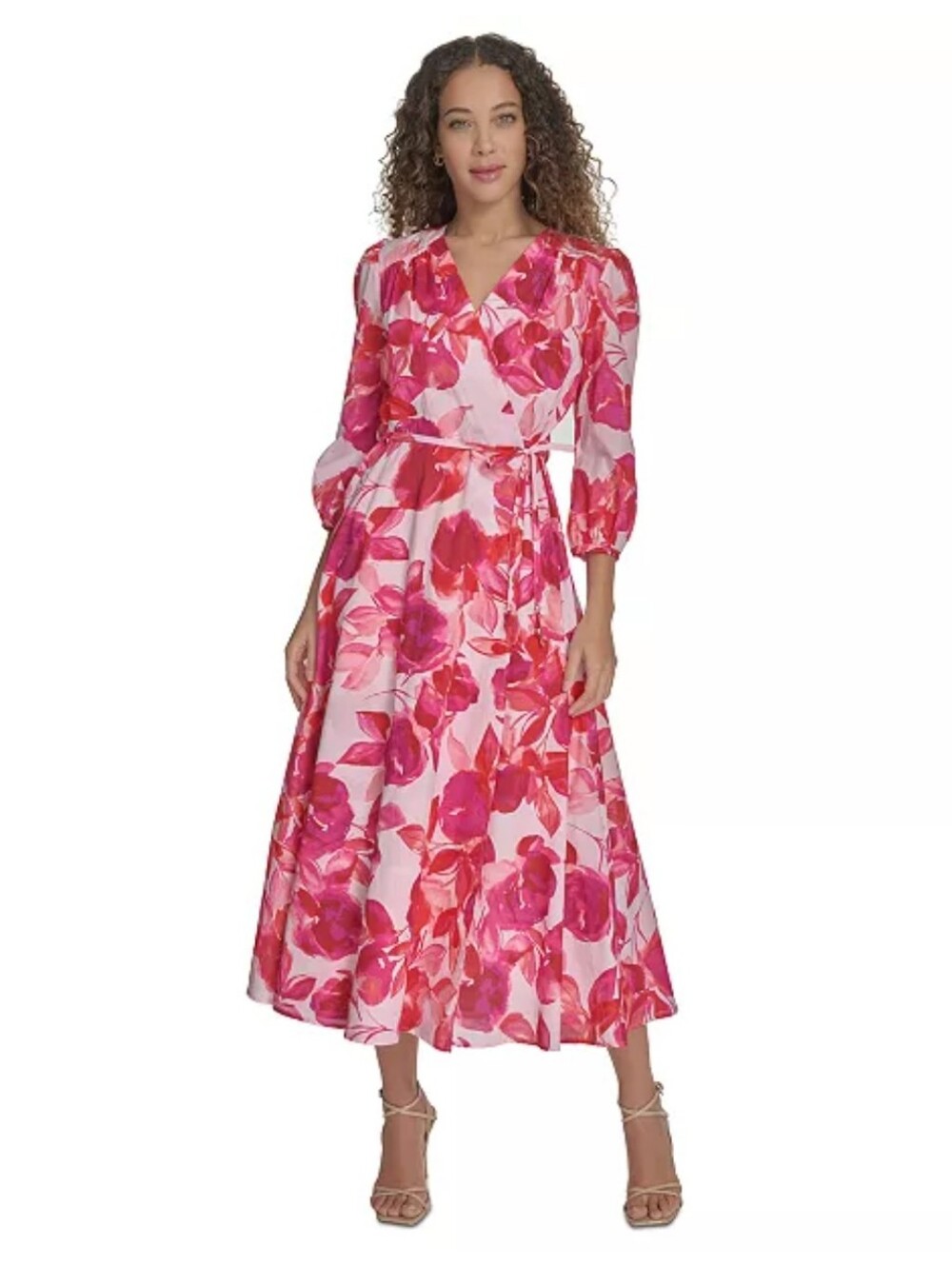 NWT Calvin Klein Pink Floral Wrap Maxi Dress Size 4 Wedding Guest Party - Picture 1 of 10
